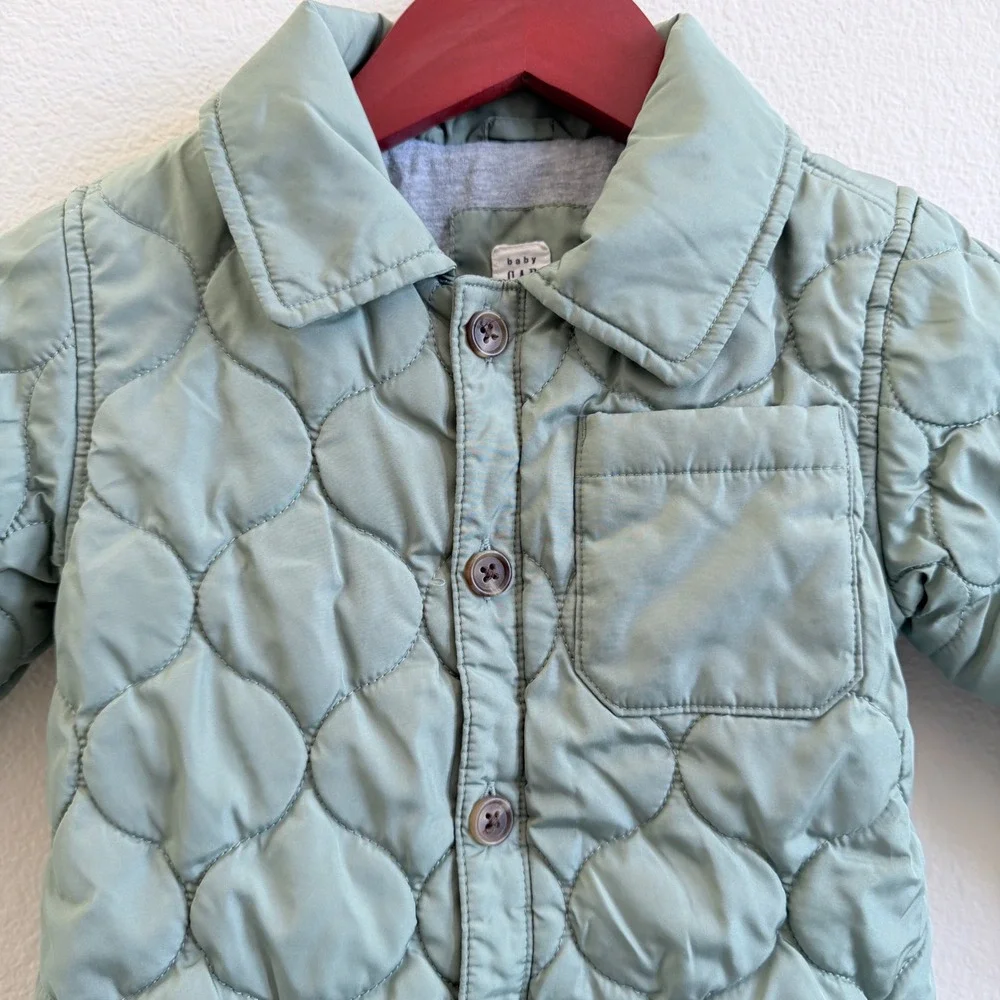 Baby Gap Toddler Sage Green Onion Quilted Button Front Puffer Jacket 3 Years